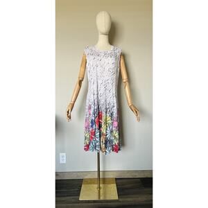 Shana Sz Medium Watercolor Floral Abstract Print Crinkle A-Line Tank Dress Artsy